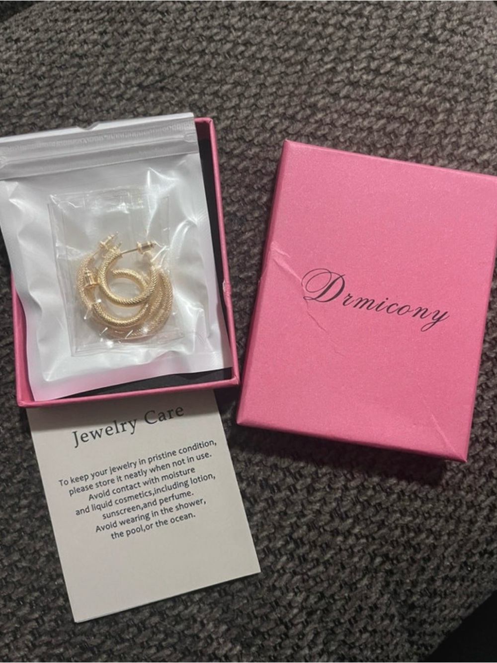 Gold Textured Hoop Earrings - Pink Gift Box set of 2 different sizes
